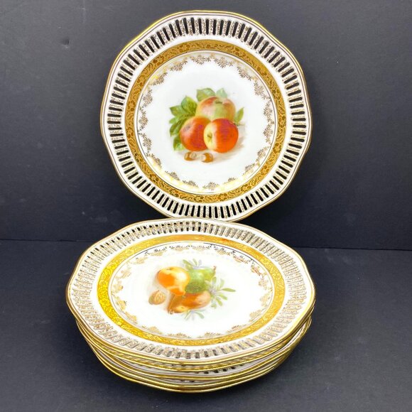 Vintage Set of 6 Winterling Germany Reticulated Dessert Plates- Fruit Motif 7.5" - Picture 1 of 16